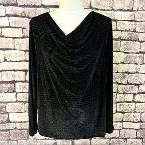 Talbots Long Sleeve Blouse W/ Black on Black Velvet Design Size XL